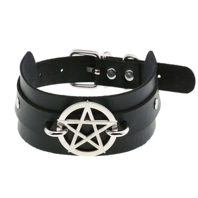1Pc Harajuku Gothic Spike Rivet Star Necklaces Collares Hip Hop Rock Black Bowknot PU Lace Leather Sexy Y2K Girl Choker Jewelry