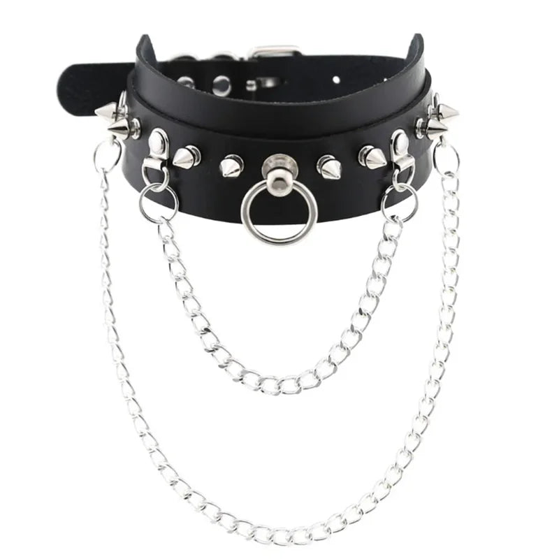 1Pc Harajuku Gothic Spike Rivet Star Necklaces Collares Hip Hop Rock Black Bowknot PU Lace Leather Sexy Y2K Girl Choker Jewelry