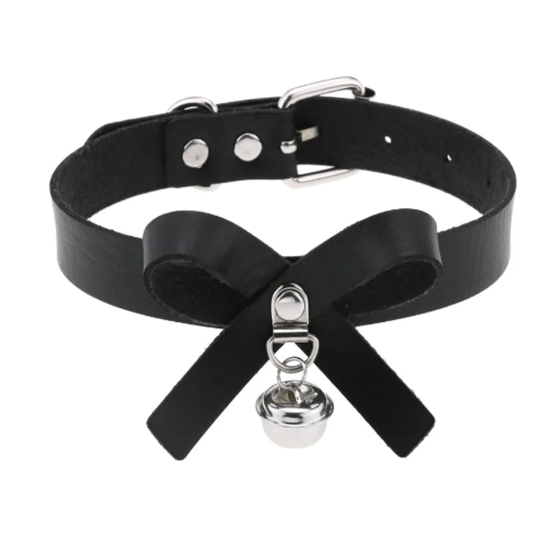 1Pc Harajuku Gothic Spike Rivet Star Necklaces Collares Hip Hop Rock Black Bowknot PU Lace Leather Sexy Y2K Girl Choker Jewelry