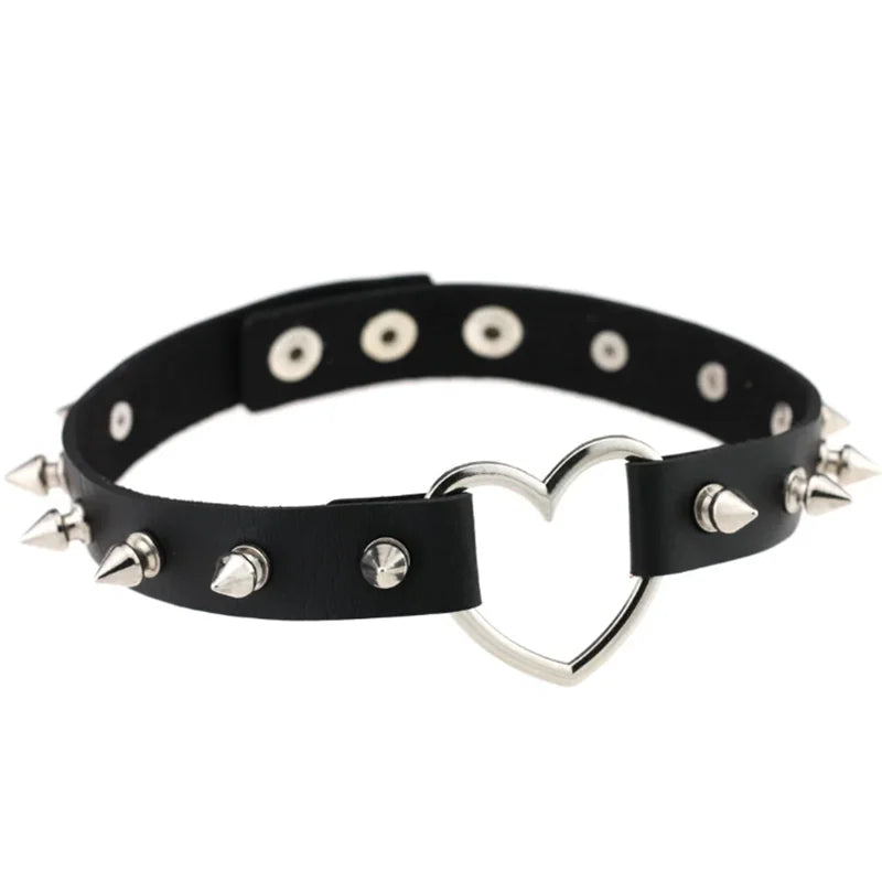 1Pc Harajuku Gothic Spike Rivet Star Necklaces Collares Hip Hop Rock Black Bowknot PU Lace Leather Sexy Y2K Girl Choker Jewelry