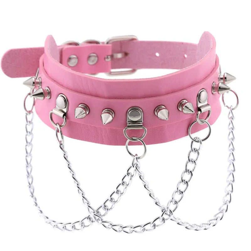 1Pc Harajuku Gothic Spike Rivet Star Necklaces Collares Hip Hop Rock Black Bowknot PU Lace Leather Sexy Y2K Girl Choker Jewelry