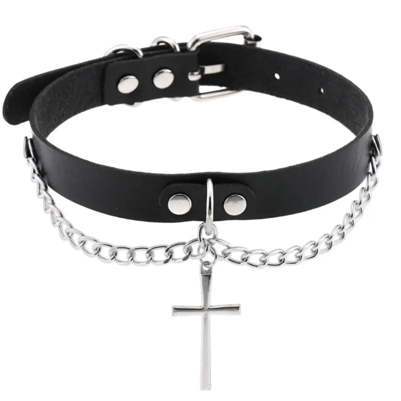 1Pc Harajuku Gothic Spike Rivet Star Necklaces Collares Hip Hop Rock Black Bowknot PU Lace Leather Sexy Y2K Girl Choker Jewelry