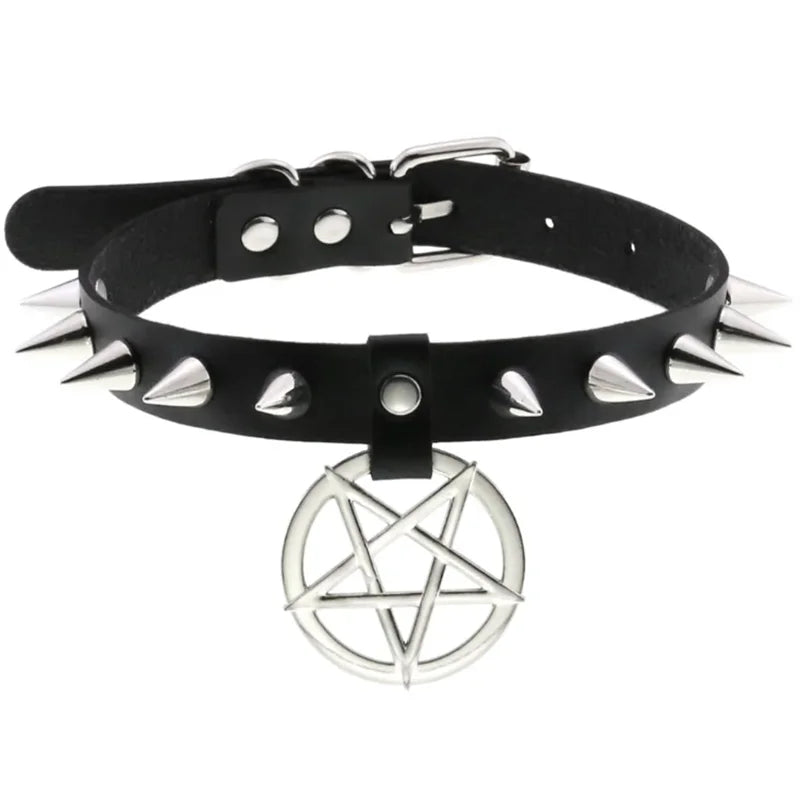 1Pc Harajuku Gothic Spike Rivet Star Necklaces Collares Hip Hop Rock Black Bowknot PU Lace Leather Sexy Y2K Girl Choker Jewelry