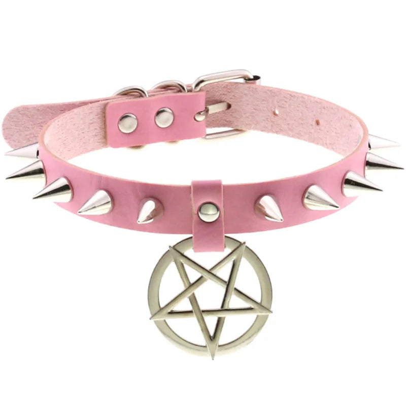 1Pc Harajuku Gothic Spike Rivet Star Necklaces Collares Hip Hop Rock Black Bowknot PU Lace Leather Sexy Y2K Girl Choker Jewelry