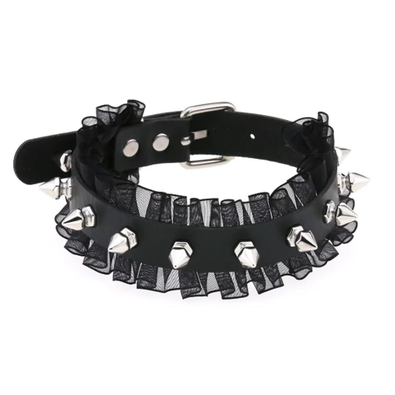 1Pc Harajuku Gothic Spike Rivet Star Necklaces Collares Hip Hop Rock Black Bowknot PU Lace Leather Sexy Y2K Girl Choker Jewelry