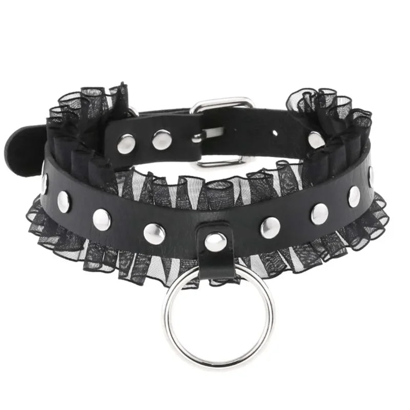 1Pc Harajuku Gothic Spike Rivet Star Necklaces Collares Hip Hop Rock Black Bowknot PU Lace Leather Sexy Y2K Girl Choker Jewelry