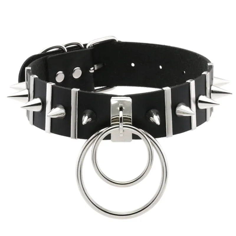 1Pc Harajuku Gothic Spike Rivet Star Necklaces Collares Hip Hop Rock Black Bowknot PU Lace Leather Sexy Y2K Girl Choker Jewelry