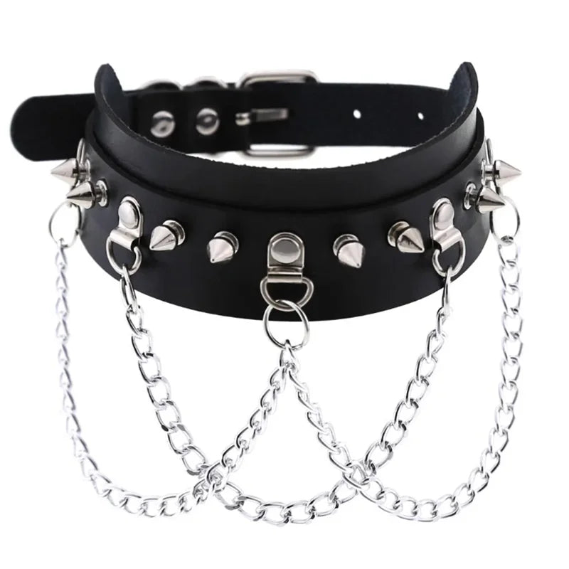 1Pc Harajuku Gothic Spike Rivet Star Necklaces Collares Hip Hop Rock Black Bowknot PU Lace Leather Sexy Y2K Girl Choker Jewelry